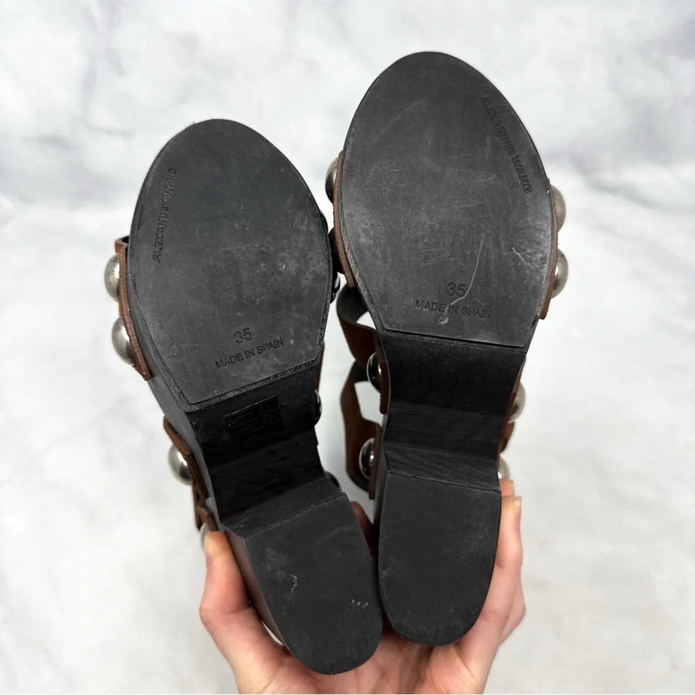 Alexander Wang Tess Suede Chunky Wooden Platform Clog Sandal Heel Brown Boho 35 - Picture 13 of 16
